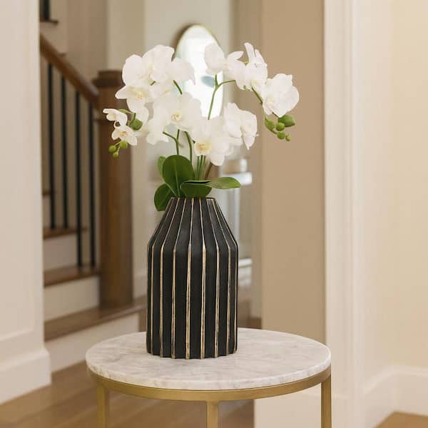 10" Black Decorative Wood Geometric Vase