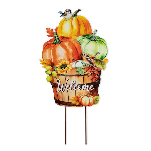 30.25 in. H Fall Metal Pumpkins with Barrel Yard Stake
