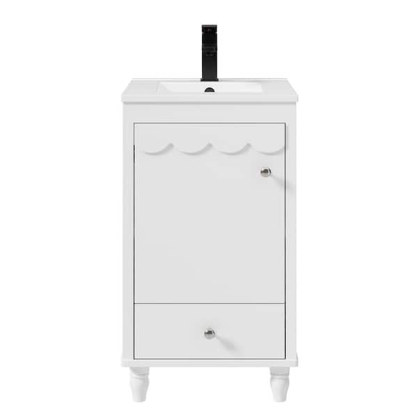 18 in. W x 18 in. D x 34 in. H Freestanding 1-Sink Bath Vanity in White with White Ceramic Top and Drain Faucet Set