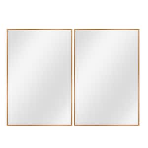 24 in. W x 36 in. H Rectangular Metal Framed Wall Mirrors Set of 2 in Gold
