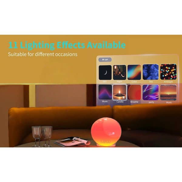 White Smart Alarm Clock w/ Sunrise Simulation, FM Radio, Sunset