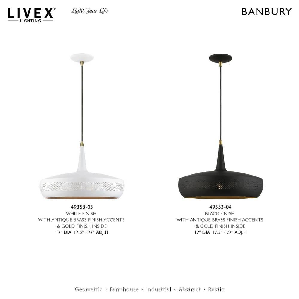 Banbury Modern Indoor/Outdoor Pendant - Black and Antique Brass with LED