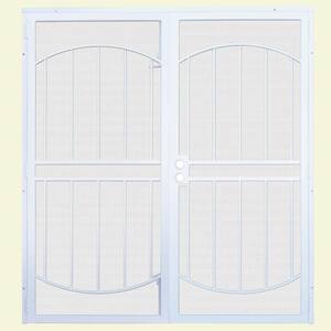 72 in. x 80 in. ArcadaMAX White Surface Mount Outswing Steel Security Double Door with Perforated Metal Screen