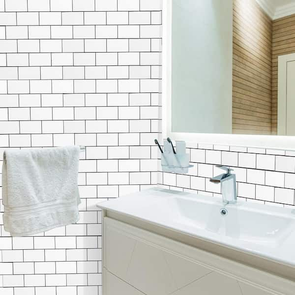 12 in. x 12 in. White Vinyl Subway Peel and Stick Decorative Wall Tile