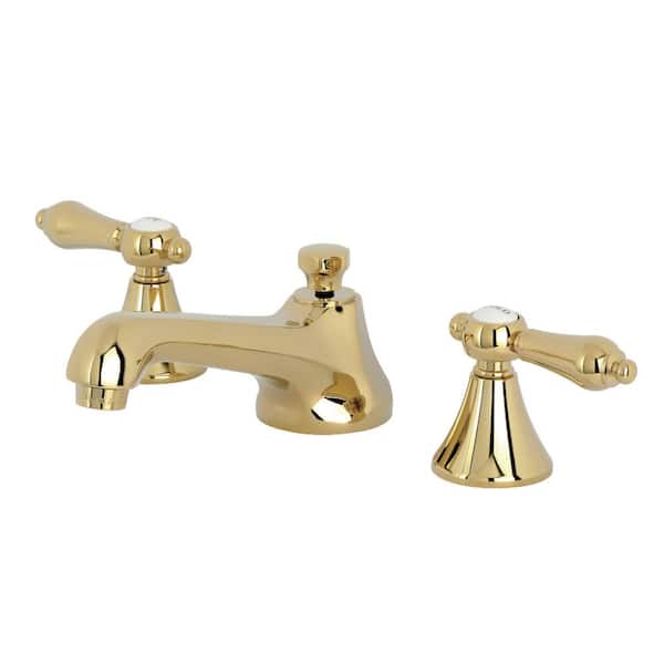 Deck Mount 2-Handle 8 in. Widespread Bathroom Sink Faucet with Pop-Up in Polished Brass