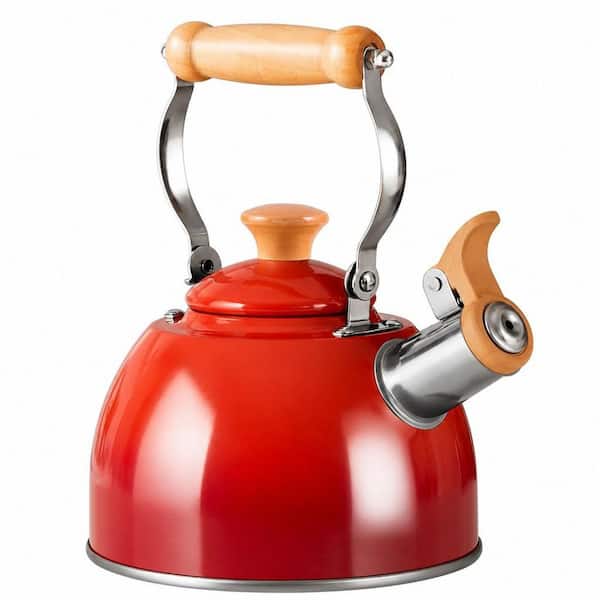 7-Cup Red Stainless Steel Stovetop Whistling Tea Kettle with Pour Spout and Cool Touch Ergonomic Handle