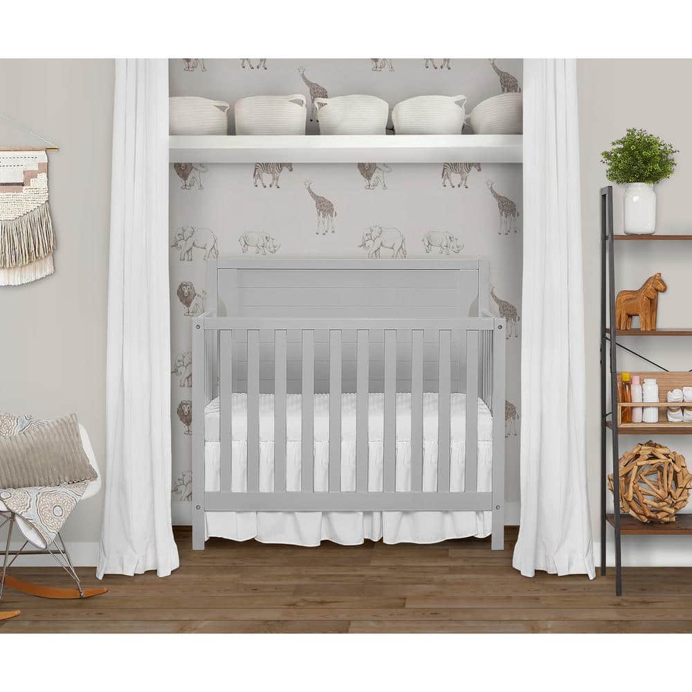 Bellport 4-in-1 Pebble Grey Convertible Mini/ Portable Crib I Mini Baby Crib I Includes 1.5 Mattress