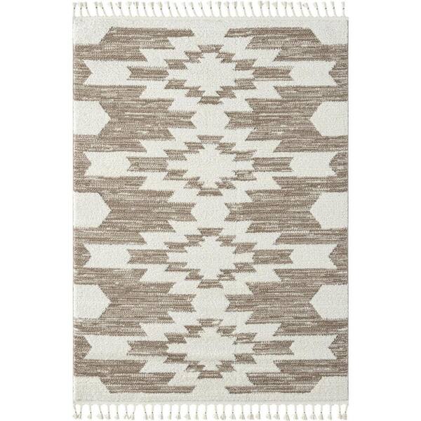 LUXE WEAVERS Ibiza Collection Southwestern Brown 6 ft. x 9 ft. Polypropylene Area Rug with Fringe