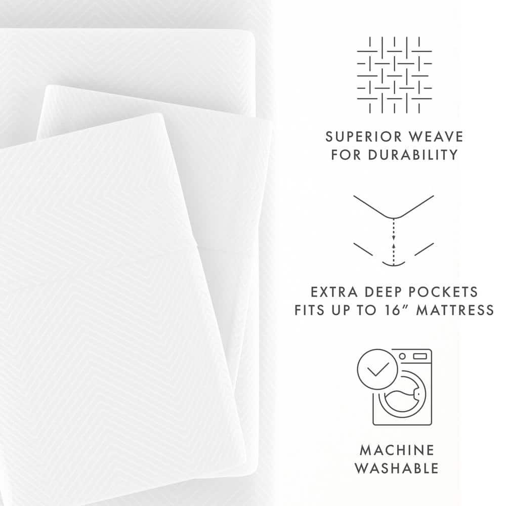 Twin White Chevron Embossed Microfiber Bed Sheet Set