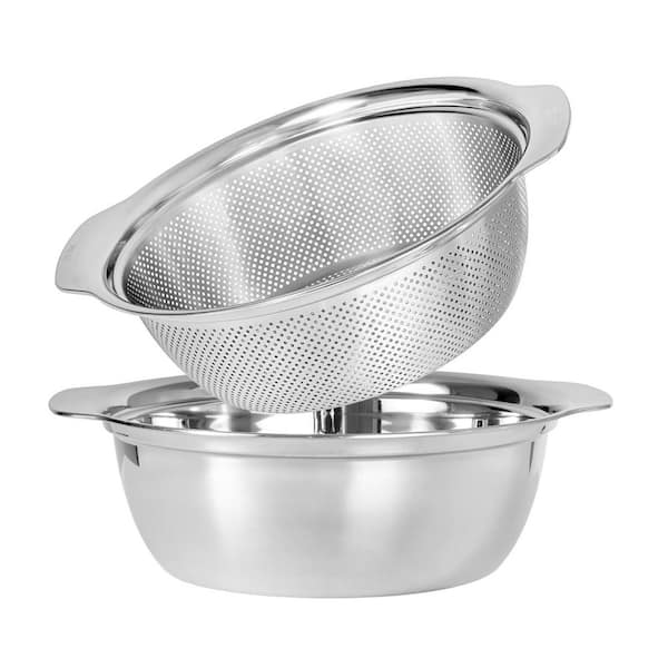 Stainless Steel Microporous Colander with Handle, Rice Washers Microporous Strainer for Washing Vegetables, Silver