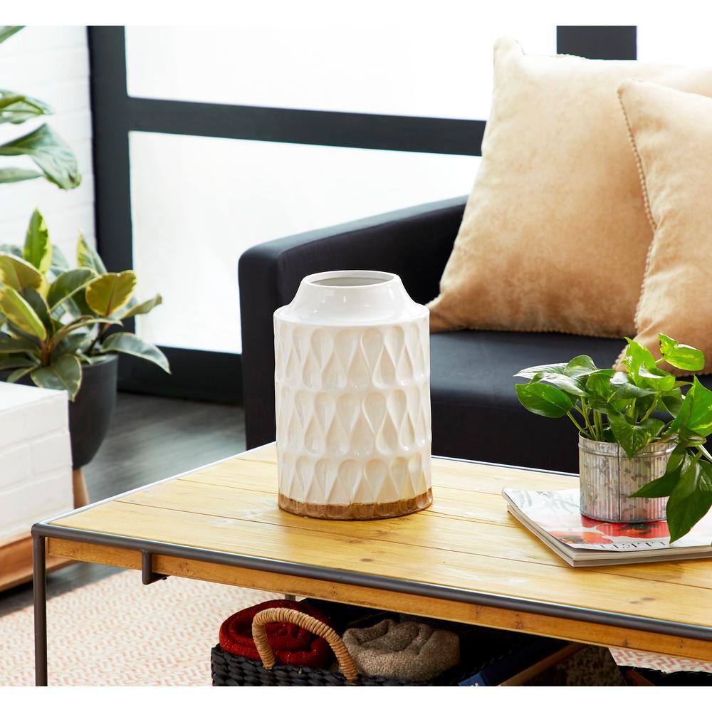 White and Brown Geometric Porcelain Table Vase