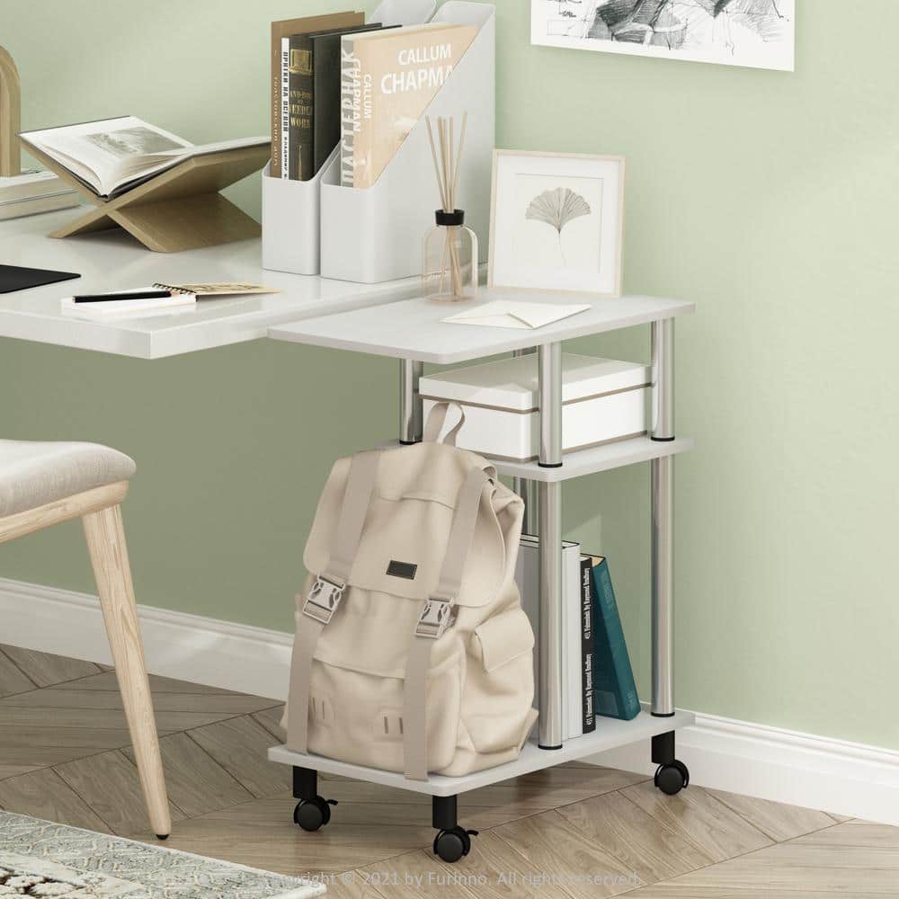 U-Shape White Oak Sofa Side Table with Stainless Steel Casters