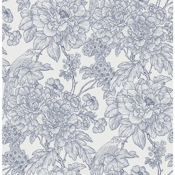 A-Street Prints Birds of Paraside Breeze Blue Floral Blue Wallpaper Sample
