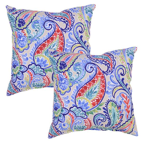 Plantation Patterns Periwinkle Paisley Square Outdoor Throw Pillow (2-Pack)