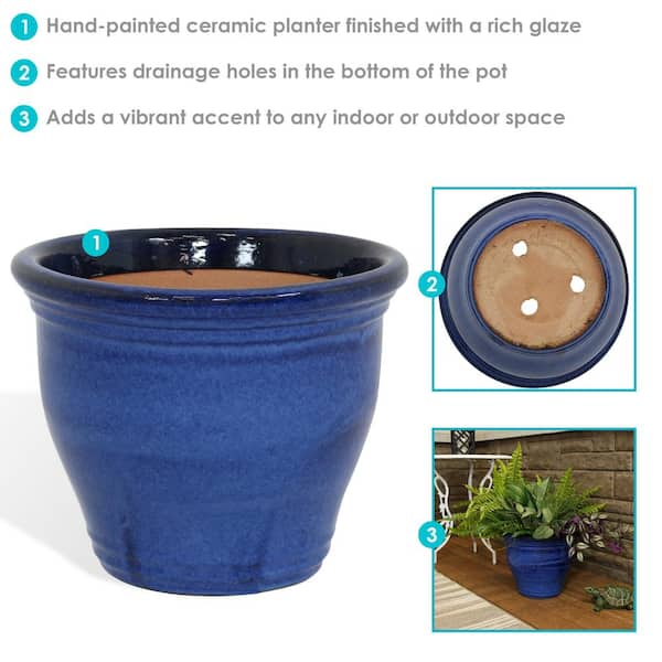 Hexagon Pattern Ceramic Pots - 5 and 6 Inch Blue Planters hotsell with Drainage Holes for Indoor or Outdoor Decor, Set of 2