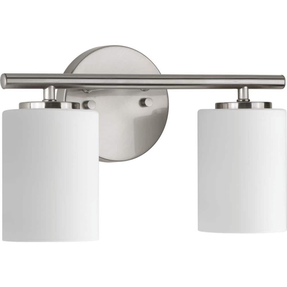 Brushed Nickel 2-Light Bath Vanity with Porcelain Shades