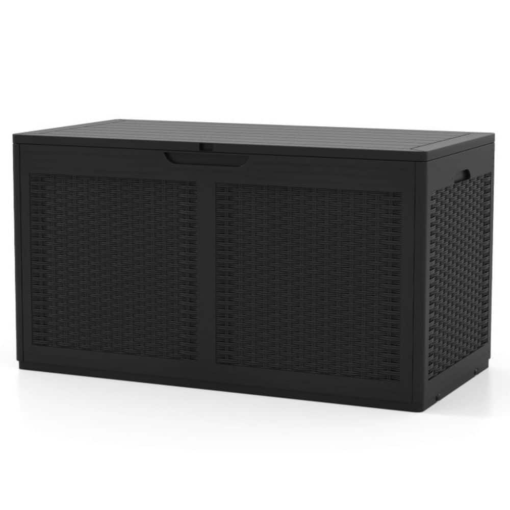 100 Gal. Premium Resin Deck Box with Wheels, Lockable Lid and Handles for Cushions, Tools, Pool Supplies, in Black