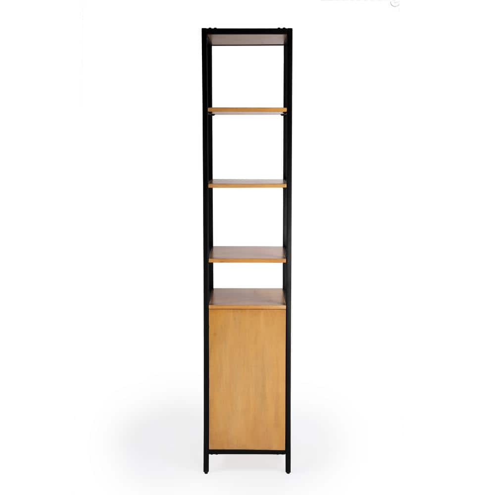 Hans Narrow Black and Natural Wood 84" Etagere Bookcase with Iron Frame