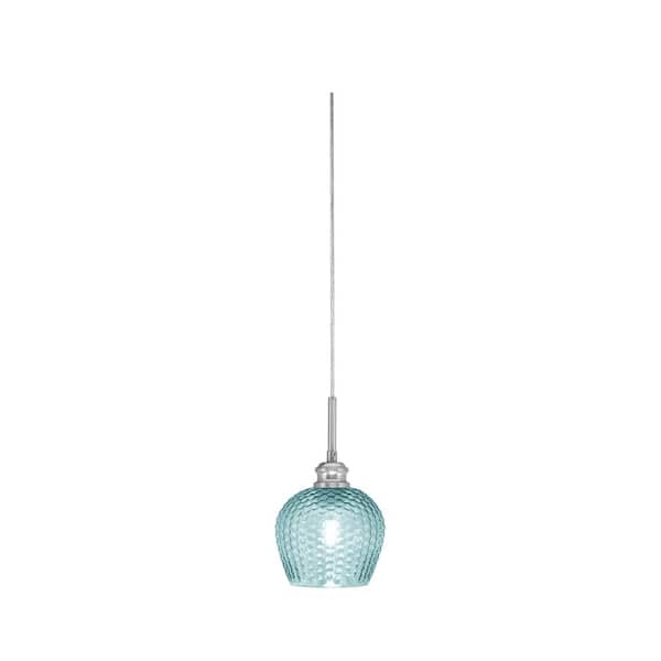 Unbranded Albany 60-Watt 1-Light Brushed Nickel Pendant Mini Pendant Light Turquoise Textured Glass and Light Bulb Not Included