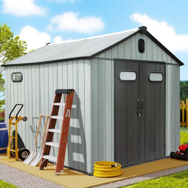 8 ft. W x 10 ft. D Resin Shed with Lockable Door and Windows and Vents, Outside Tool Storage Sheds in Grey (78 sq. ft. )
