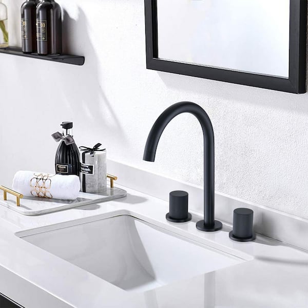 Unbranded 8 in. Widespread 2-Handle Brass Bathroom Sink Faucet, Rust and Corrosion Resistant in Matte Black