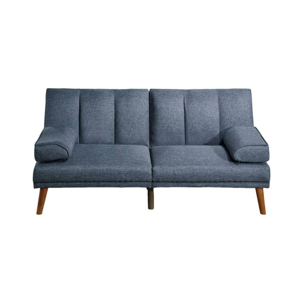 Benjara 71in. Blue Fabric Full Size Adjustable Futon Sofa Bed BM300291 ...