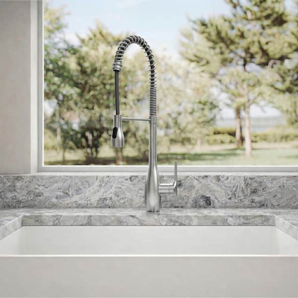 23.6 in. Single Handle 360° Swivel Pull Down Sprayer Kitchen Faucet with Spray Wand in Brushed Stainless