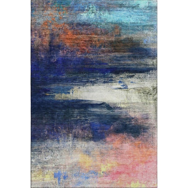 Mayfield Premium Machine Washable Abstract AMF2016 Blue 9 ft. x 12 ft. Area Rug