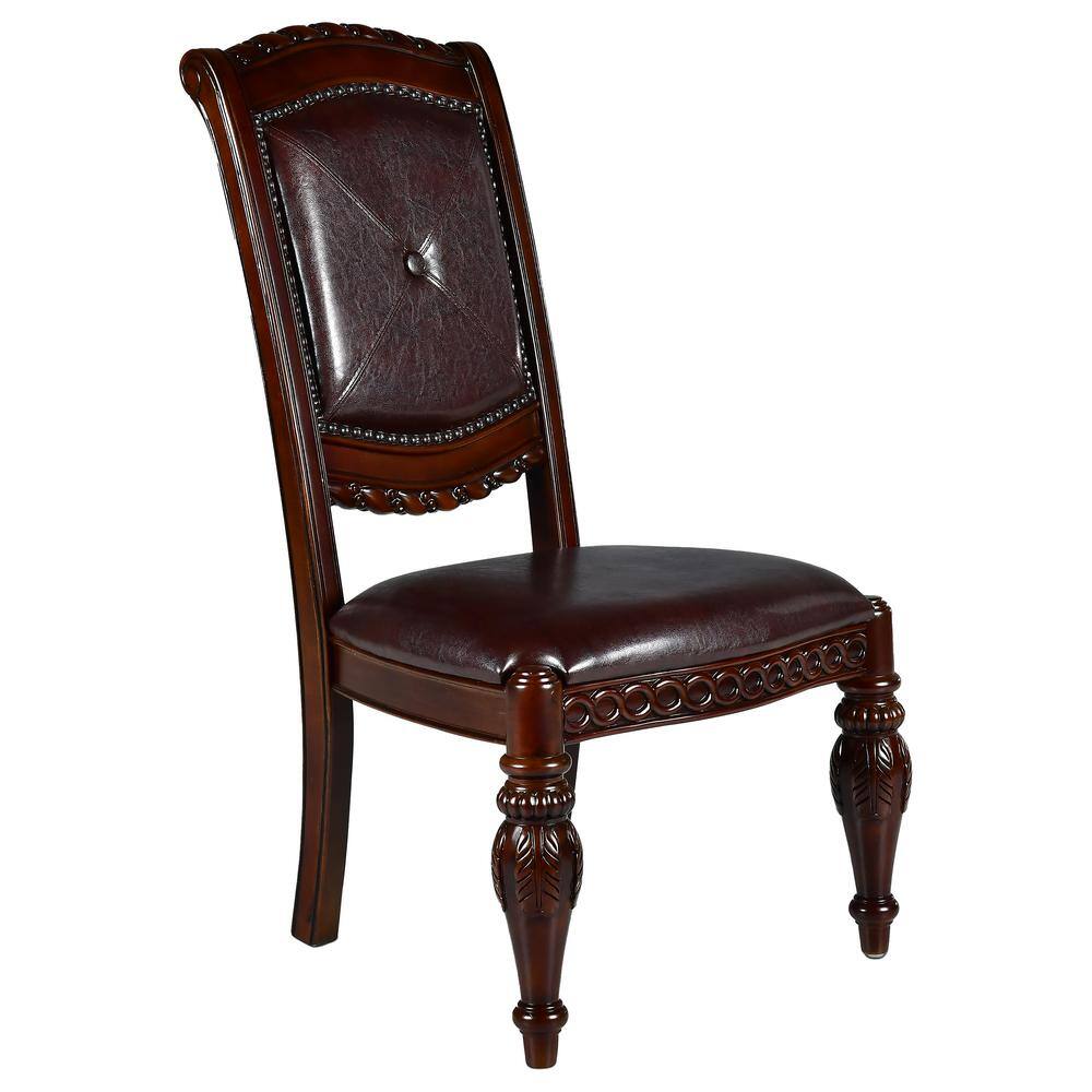 Antoinette Brown Leather Upholstered Traditional Side Chair