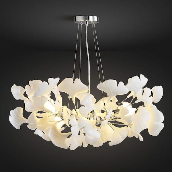 Gleam Flare 6 Light Silver Chandelier, Luxury Ginkgo Branch Chandelier for Living Room, Dining Room, Foyer, Kitchen Island-L31 in.