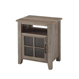 20 in. Grey Wash Rectangle Wood Transitional End Table with Windowpane Cabinet