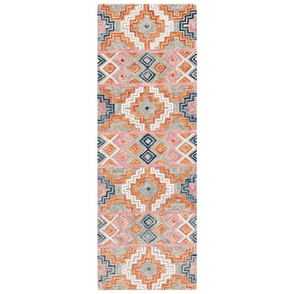 Aspen 2 ft. x 7 ft. Orange/Fuchsia Geometric Diamond Runner Rug