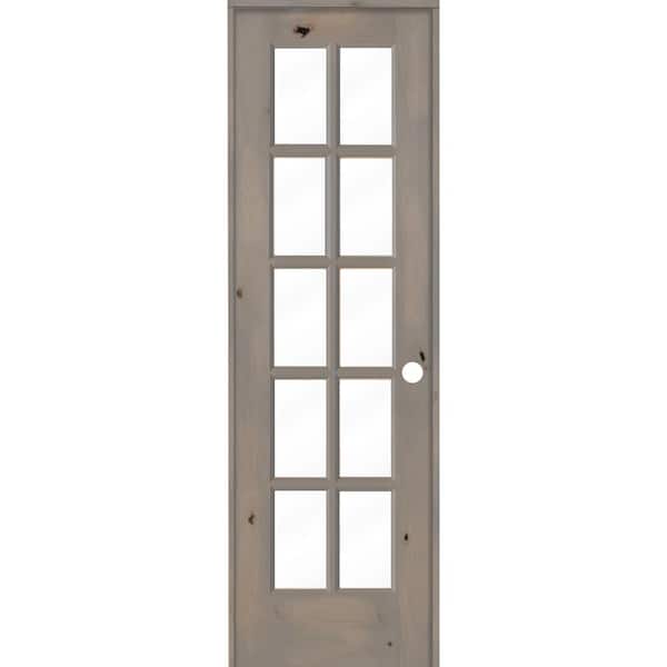 24 in. x 80 in. Knotty Alder Left-Handed 10-Lite Clear Glass Grey Stain Wood Single Prehung Interior Door