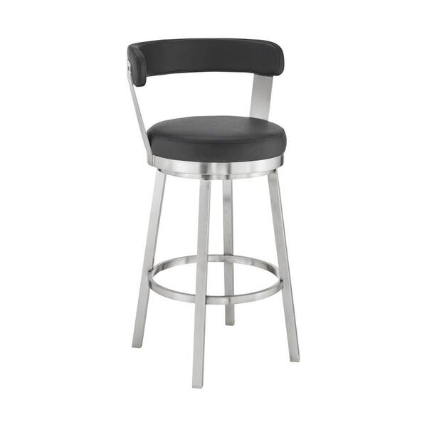 Benjara 36 in. Black Faux Leather Counter Height Swivel Stool with ...
