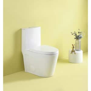 1-Piece 1.1/1.6 GPF Dual Flush Elongated Toilet in Glossy White, Soft-Close Seat, Seat Included