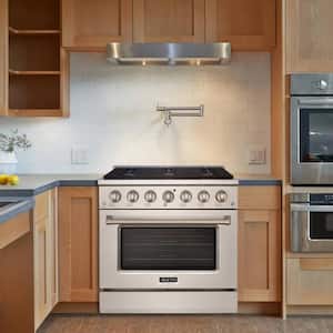 36in. 6 Burners Freestanding Gas Range in Stainless Steel with Convection Fan Cast Iron Grates and Black Enamel Top