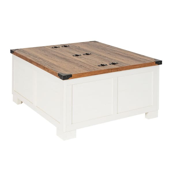 36 in. White/Rustic Oak Square Engineered Wood Coffee Table