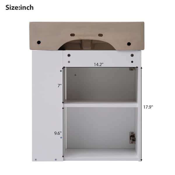 21.6 in. W Single Sink Freestanding Bath Vanity in White with White Ceramic Top, 1 Door and 2-tier Side Shelf
