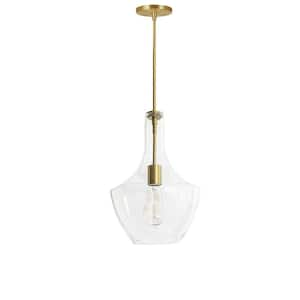 Petalite 1-Light Aged Brass Schoolhouse Pendant-Light with Clear Glass Shade