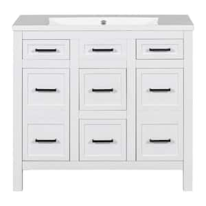 36 in. W Single Sink Bath Vanity in White with White Resin Top, Bathroom Storage Cabinet with 4-Drawers