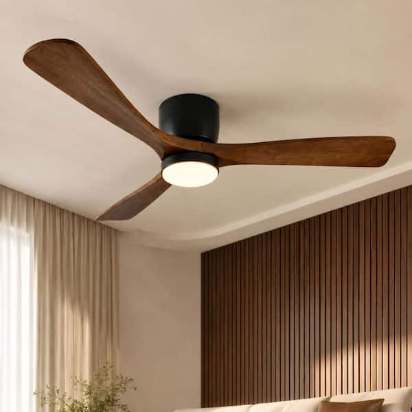 42 in. Integrated LED Indoor Flush Mount Black Standard Ceiling Fan with Remote 6-Speed, DC Motor Reversible