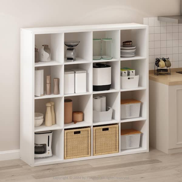 Furinno Simple 57.95 in. Tall White Wood 12-Cube Bookcase