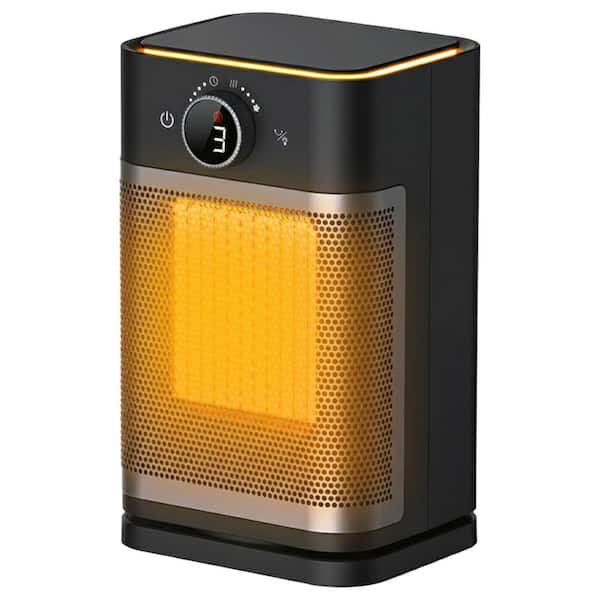 1400W Black Indoor Electric Heater PTC Ceramic Heating Oscillating Thermostat Quiet Space Heater w Timer for Home Office