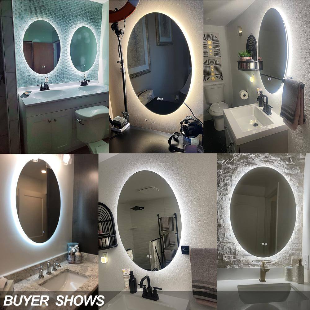 28x20 Inch Frameless Oval LED Backlit Anti-Fog Vanity Mirror