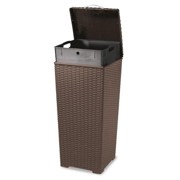 Keter 30 Gal Brown Wicker Style Plastic Trash Can 231478 The Home Depot Keter 30 Gal Brown Wicker Style, Outdoor Wicker Trash Can Home Depot