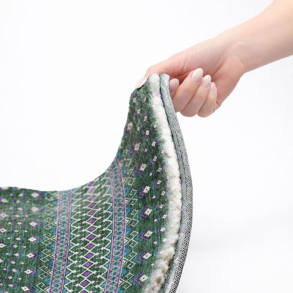 Dream Shag Premium Machine Washable Abstract ADS708 Green 8 ft. x 8 ft. Round Rug