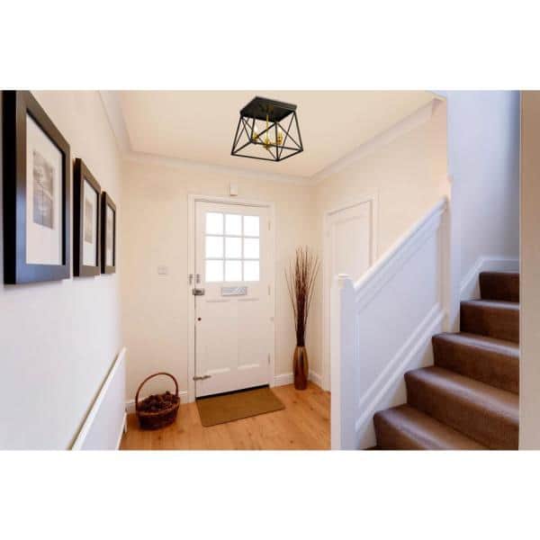 Trestle 14" Matte Black & Olde Brass Geometric Flush Mount