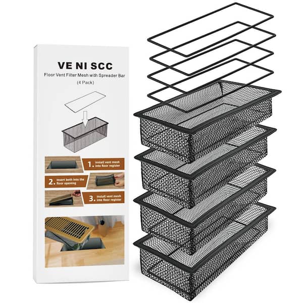 4 Sets 4 in. x 10 in. Black Fabric Floor Vent Screen Net, Air Vent Filter Mesh for Home Floor Catches Coin