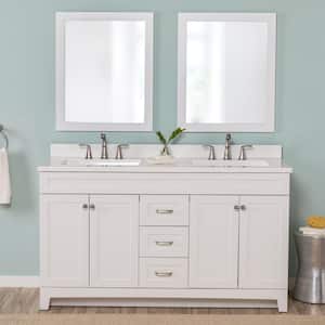 Thornbriar 61 in. W x 22 in. D x 39 in. H Double Sink Freestanding Bath Vanity in White with White Cultured Marble Top