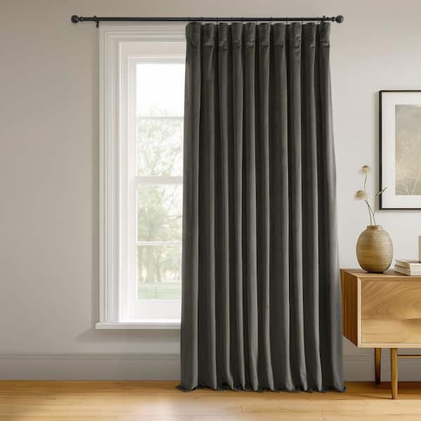 Exclusive Fabrics & Furnishings Gunmetal Grey Extra Wide Velvet Rod Pocket Blackout Curtain - 100 in. W x 96 in. L (1 Panel)